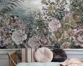 Watercolor Meadow Painting Removable Wallpaper, Peel And Stick, Self Adhesive, Wall Decal, Self Adhesive, Wall Covering, Mural, Decor #80