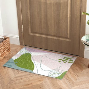 Geometric Pear Welcome Mat, Personalized Doormat, Abstraction Pattern, Fall Doormat, Green Entrance Mat