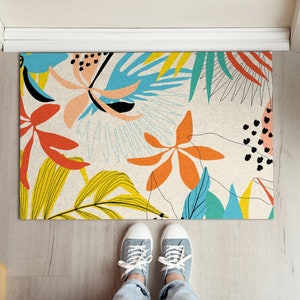 Hawaii Leaves Welcome Mat, Personalized Doormat, Multicolour Entrance Mat, Cute Doormat, Floral Pattern