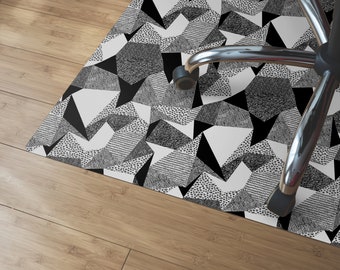 Scribbles In Geometric Shapes Chair Mat, Gray Wood Floor Protection Mat, Black Modern Decoration, Abstract High Chair Mat