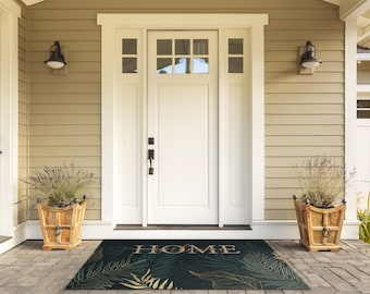 Welcome Home Outdoor Rug, Green Welcome Rug, Text Front Rug, Patterned Doormat , Custom Doormat, Funny Doormat
