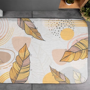 Yellow Leaves, Soft Mat, Plant Pattern, Yellow, Small Carpet, Bath Rug, Decor, Designer Mat