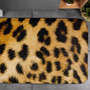 Leopard Print, Soft Mat, Animal Pattern, Yellow, Small Carpet, Bath Rug, Decor, Designer Mat