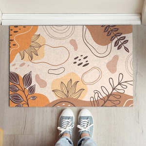 Atumn Abstractions Welcome Mat, Personalized Doormat, Orange Entrance Mat, Fall Doormat, Landscape Pattern