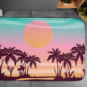 Pink, Tropical Beach, Soft Mat, Floor Decor, Summer Pattern, Contemporary Rug, Elegant Design, Toilet Mat