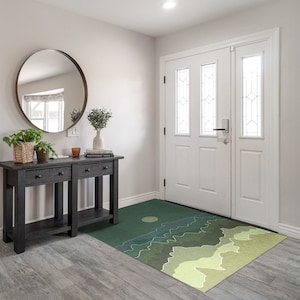 風景抽象化玄関マット、パーソナライズ玄関マット、エントランスマットグリーン、秋玄関マット、風景模様