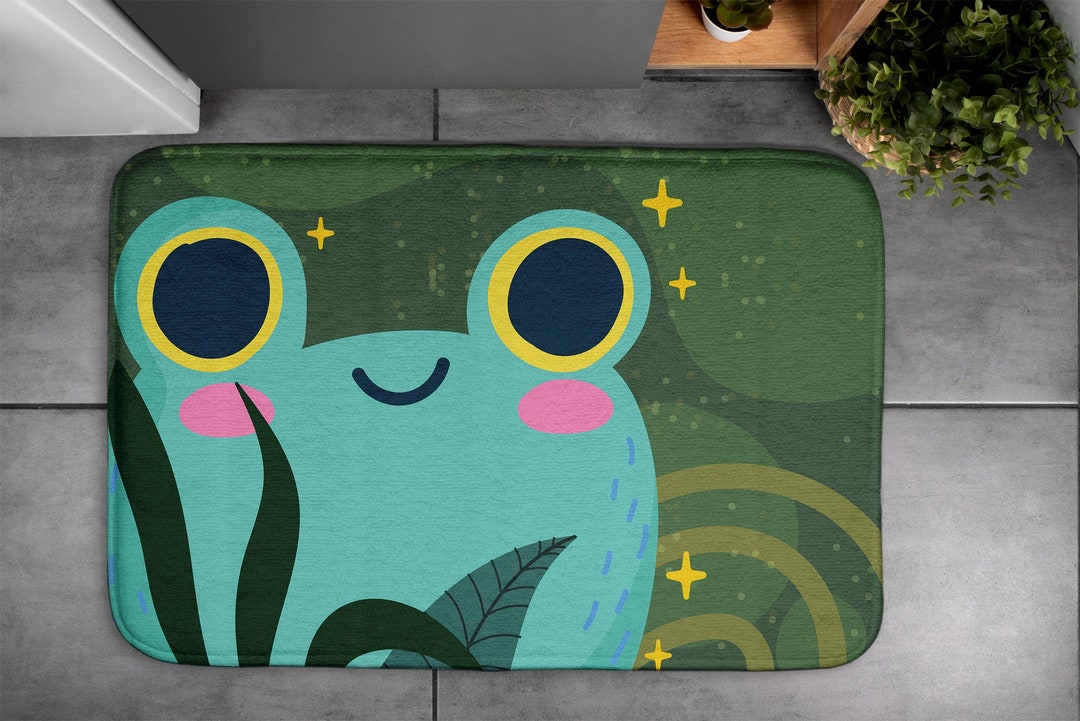 Happy Frog, Soft Mat, Kids Pattern, Green, Nonslip Rug, Modern Bathroom ...
