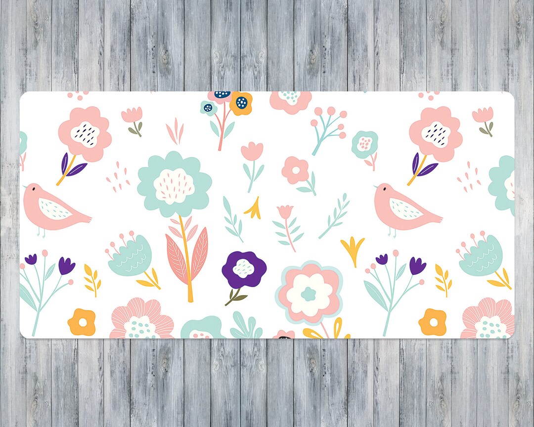 Pink Pastel Birds Computer Desk Mat, Pink Desk Accesories, Blue ...