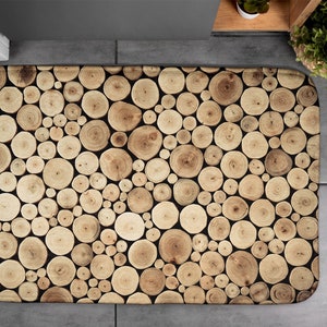 Wooden Logs, Soft Mat, Natural Pattern, Brown, Bathroom Rug, Contemporary Carpet, Floor Decor, Non-Skid