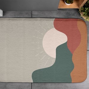 Beige, Sunrise, Soft Mat, Floor Decor, Abstract Pattern, Contemporary Rug, Elegant Design, Toilet Mat