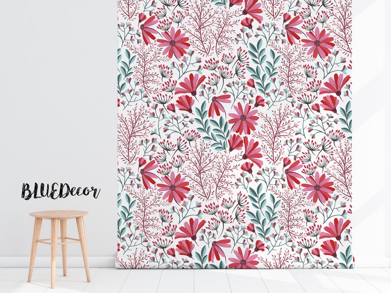 Boho Removable Wallpaper Bohemian Wall Covering Floral Etsy