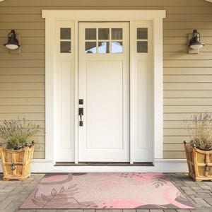 Boho Flowers Outdoor Mat, Pink Welcome Mat, Natural Entrance Mat, Non-Slip Doormat, Personalized Doormat, Cute Doormat