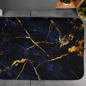 Navy, Marble, Soft Mat, Modern Bathroom Mat, Stone Pattern, Small Space, Nonslip Rug, Decor
