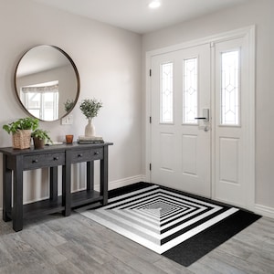 3D Geometric Tunnel Front Door Mat, Personalized Doormat, Abstraction Pattern, Fall Doormat, Entrance Mat Black And White