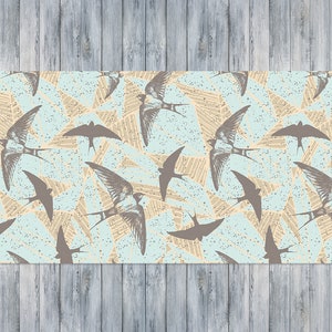 Retro Swallows Desk Mats On Top Of Desks, Blue Mouse Pad, Gray Keyboard Mat, Birds Desk Cover, Laptop Mat, Gift Idea, Computer Accesories