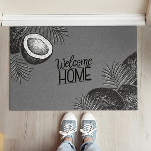 Welcome Home Welcome Mat, Personalized Doormat, Fall Doormat, Text Pattern, Gray Entrance Mat
