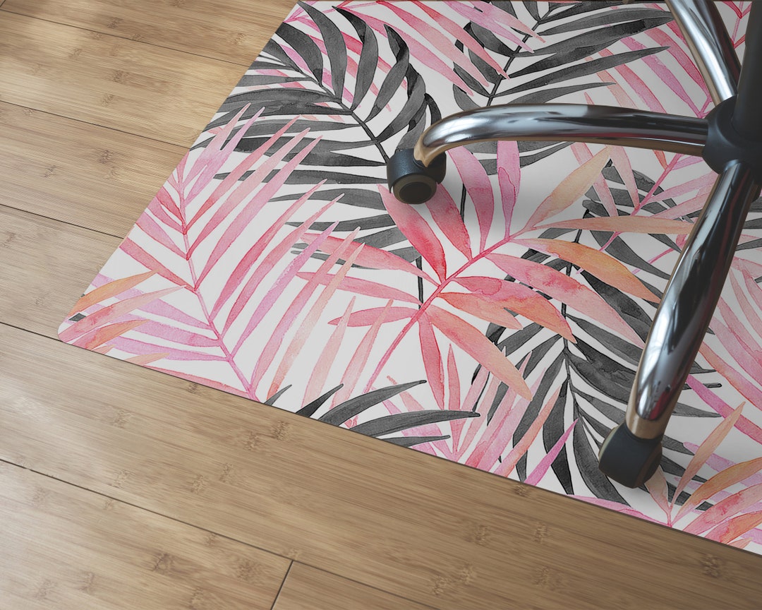 Pink Palm Leaf Chair Mat Pink Floor Area Pad White Perfect Etsy