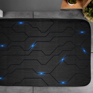 Futuristic Pattern, Soft Mat, Geometric Pattern, Black, Elegant Design, Floor Decor, Contemporary Rug, Toilet Mat