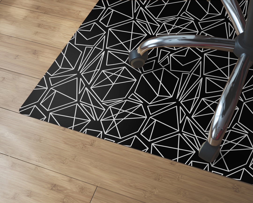 Black and White Geometric Chair Mat, Black Computer Mat, White Chair