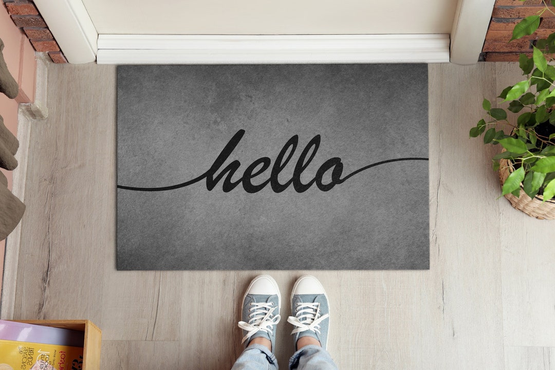 Hello Mat Personalized Doormat Gray Entrance Mat Etsy