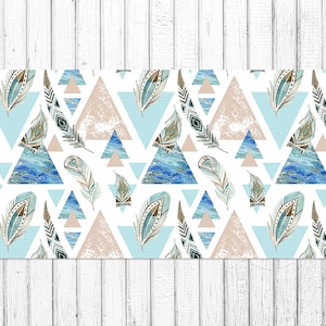 Sky Blue Abstract Triangle Desk Mats On Top Of Desks, Blue Mouse Pad, Beige Keyboard Mat, Feathers Desk Cover, Mouse Pad Gamming, Idea Gift