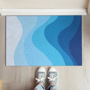 Water Abstraction Welcome Mat, Personalized Doormat, Fall Doormat, Abstraction Pattern, Blue Entrance Mat