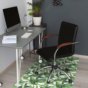 Tropical Leaves Chair Mat, Green Splat Mat, White Living Room Floor, Jungle Aesthetic Print, Housewarming Gift