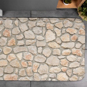 Stones Wall, Soft Mat, Natural Pattern, Beige, Bathroom Rug, Contemporary Carpet, Floor Decor, Non-Skid