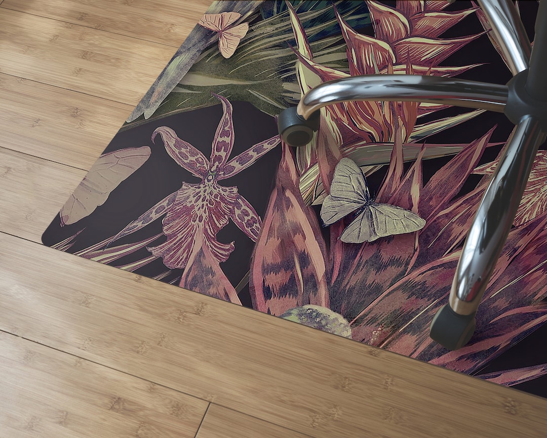 Classic Dark Jungle Chair Mat, Pink Protective Mat, Black Office Floor