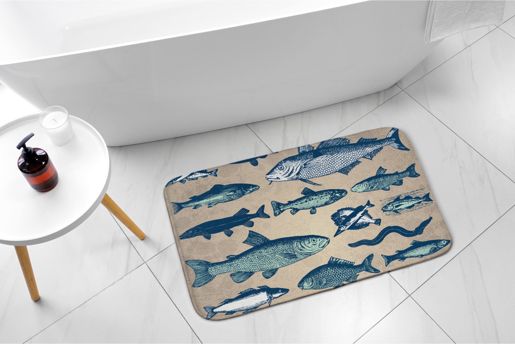 Fish Pattern, Soft Mat, Animal Pattern, Green, Bathroom Rug ...
