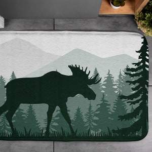 Green, Moose, Soft Mat, Bath Rug, Animal Pattern, Designer Rug, Handmade Rug, Nonslip Mat