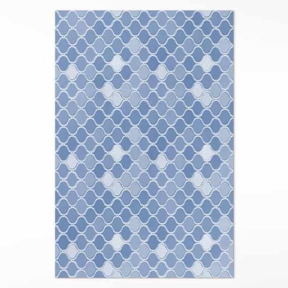 Mittelmeer-Mosaik-Fliesenteppich für Wohnzimmer, Fliesen und Fliesen-Vinylbodenmatte, blauer Wohnzimmerteppich, pflegeleichter Teppich