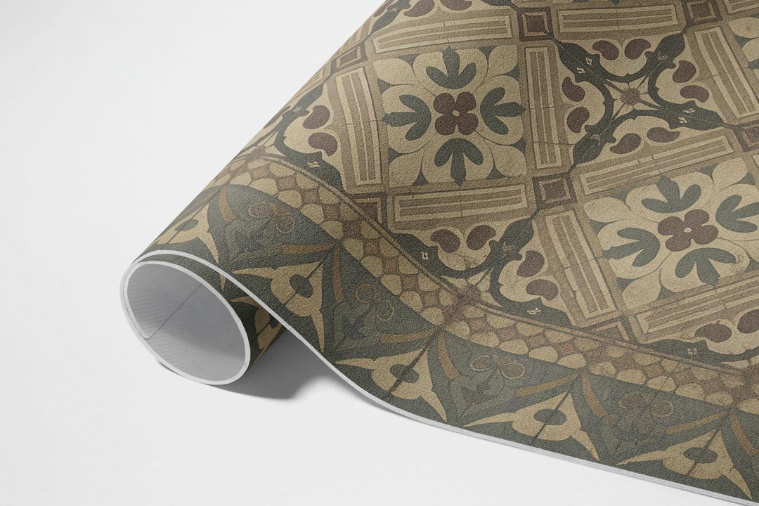 Symmetrical Retro Patterns Bedroom Rug, Tiles and Tiles Vinyl Carpet ...