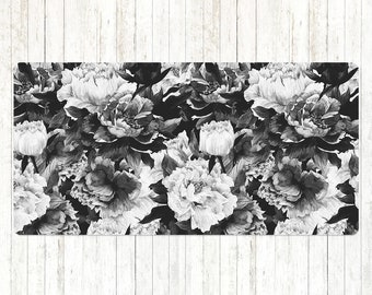 Ontwerp bureaumat grijze pioen, zwarte bureaukussenbeschermer, wit kantoordecor, bloemen muismat, kinderkamerdecor, cadeau-idee, designer bureaumat