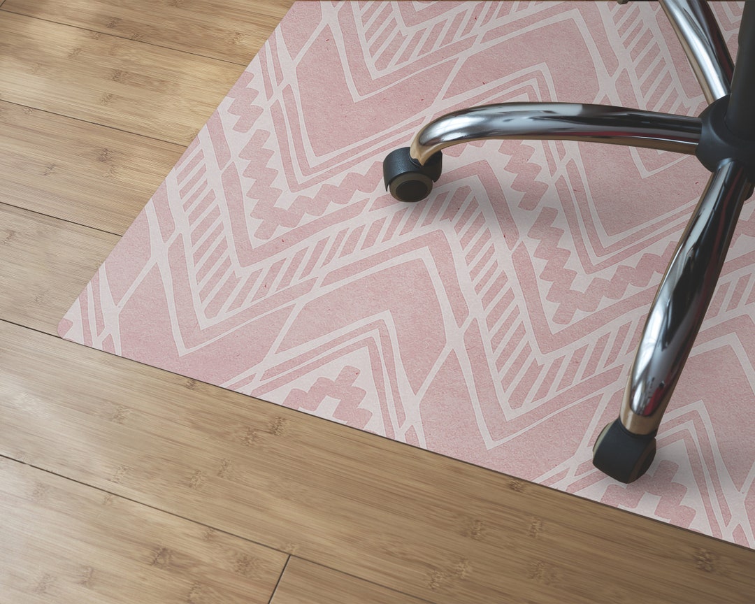 Lovely Aztec Chair Mat, Pink Wood Floor Protection Mat, White Modern