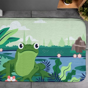 Green, Soft Mat, Frog, Handmade Rug, Kids Pattern, Nonslip Mat, Bath Rug, Designer Rug