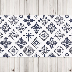 Portugal Flowers Tiles Desk Mat Gaming, Beige Desk Cover, Navy Desk Protector, Ornament Mouse Pad, Mouse Pad Gamming, Birtday Gift