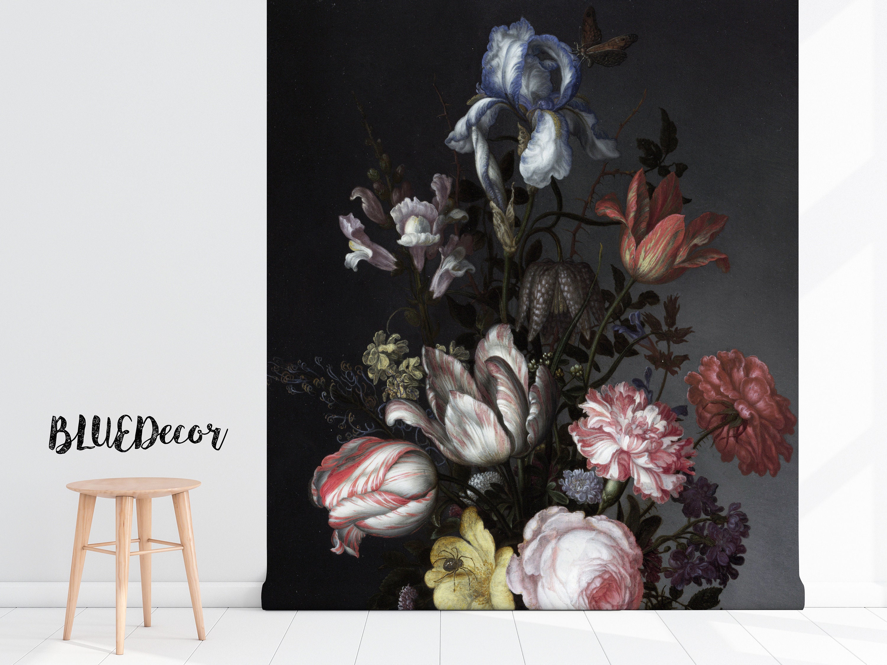 Dark Vintage Floral Removable Wallpaper Rose Mural Peel and Etsy