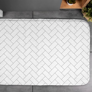 Artistic Pattern, Brick Abstraction, Soft Mat, White, Bath Rug, Floor Decoration, Toilet, Designer Carpet