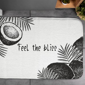 Coconut Palms, Soft Mat, Floral Pattern, White, Handmade Rug, Bath Rug, Designer Rug, Nonslip Mat