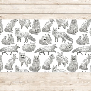 Foxes Figure Desk Pad, Gray Gaming Room Decor, White Desk Mat Design, Animals Computer Desk Mat, Laptop Mat, Decorative Mat, Home Office