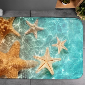 Orange, Starfish, Soft Mat, Floor Decor, Photo Pattern, Contemporary Rug, Elegant Design, Toilet Mat