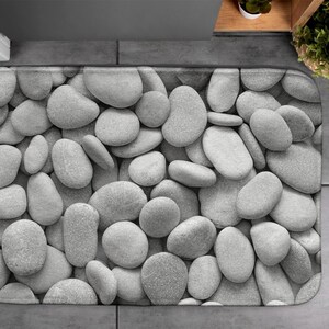 Gray, Soft Mat, Stony Beach, Elegant Design, Natural Pattern, Toilet Mat, Floor Decor, Contemporary Rug