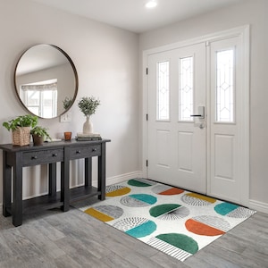 Circles and Lines Front Door Mat, Personalized Doormat, Abstraction Pattern, Cute Doormat, Entrance Mat White