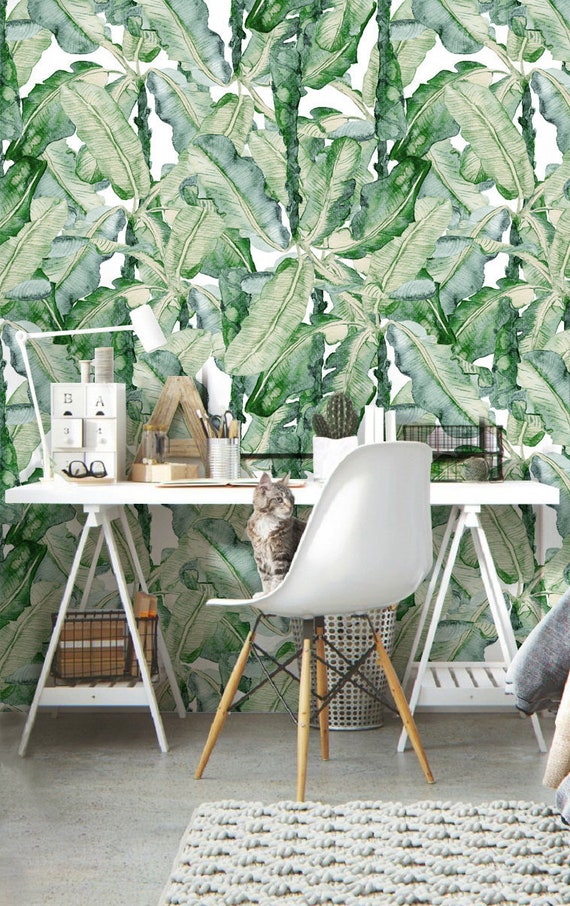 Aquarelle Banana Leaves Wallpaper Tropical Wall Mural Self | Etsy