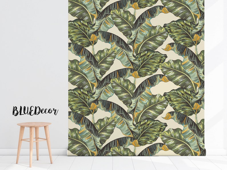 Tropical Palm Leaves Wallpaper, Jungle Mural, Removable Wallpaper, Peel And Stick, Traditional, Self Adhesive, Repositionable, Decal 115 image 3