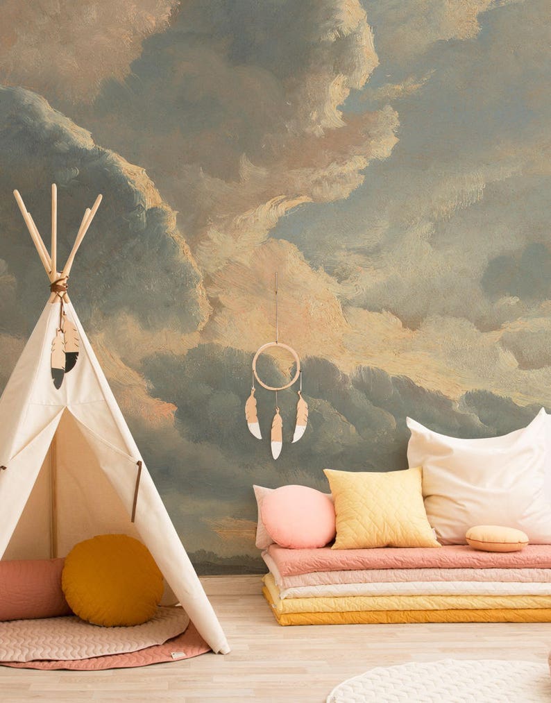 Vintage Clouds Removable Wallpaper Mural Repositionable Etsy