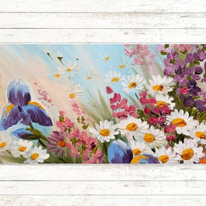 Oil Floral Painting Desk Mat Gaming, Blue Keyboard Mat, Purple Desk Mat Gaming, Meadow Desk Decor, Mouse Pad Gamming, Decorative Mat