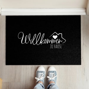 Willkommen Zu Hause Welcome Mat, Personalized Doormat, Fall Doormat, Black Entrance Mat, Text Pattern