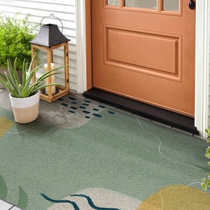 Abstract Geometries Outdoor Mat, Green Welcome Mat, Abstraction Front Door Mat, Non-Slip Doormat, Personalized Doormat, Cute Doormat